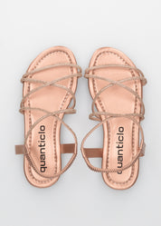 MARYJ - sandali bassi gioiello oro rosa con listini incrociati e strass