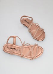 MARYJ - sandali bassi gioiello oro rosa con listini incrociati e strass