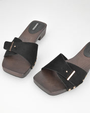 PAMELA - sandali in con suola in simil legno marrone con fascia nera