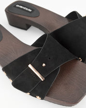 PAMELA - sandali in con suola in simil legno marrone con fascia nera