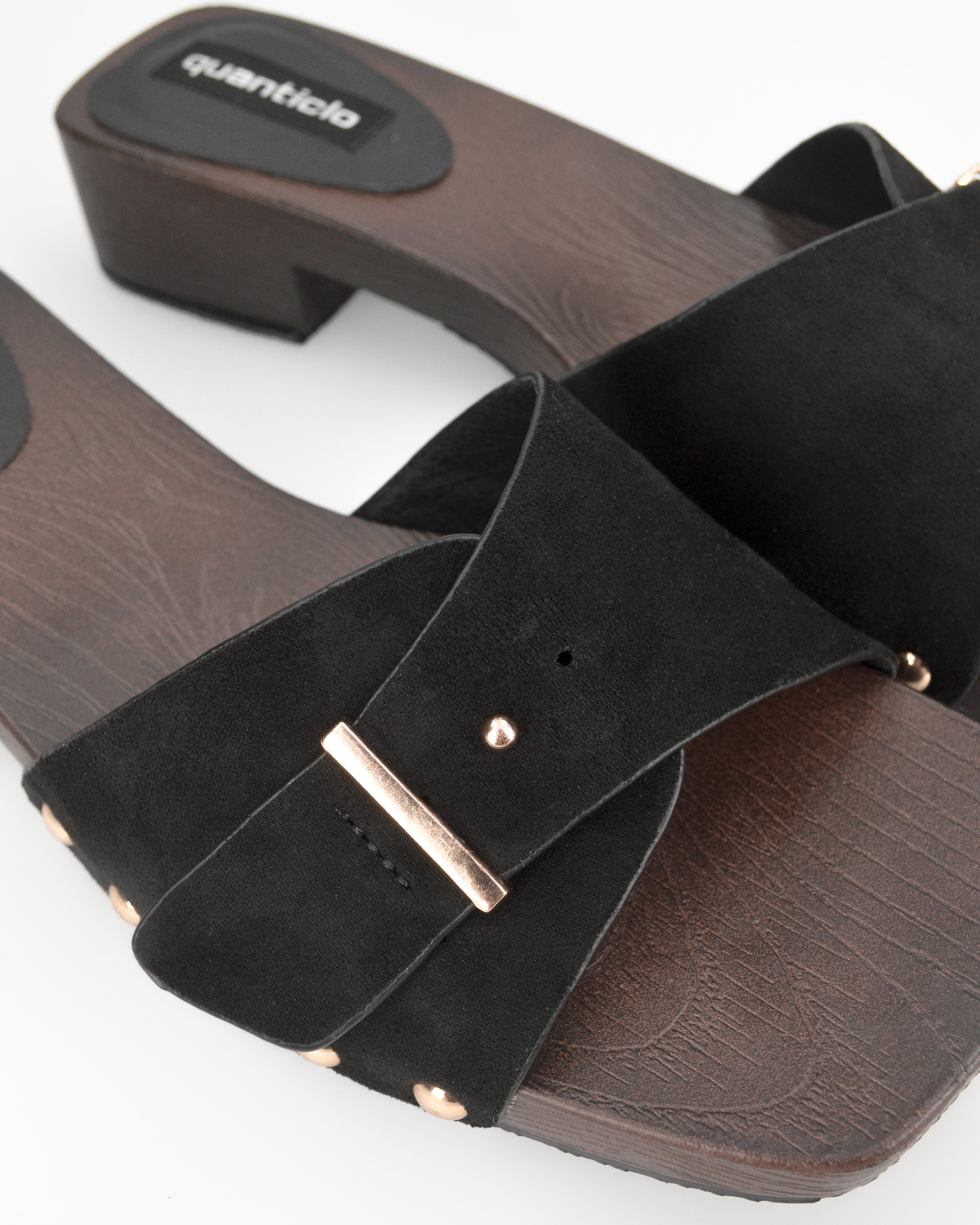 PAMELA - sandali in con suola in simil legno marrone con fascia nera