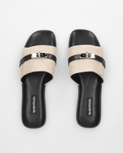 KAJY - ciabattine nere con fascia beige in tessuto rigido