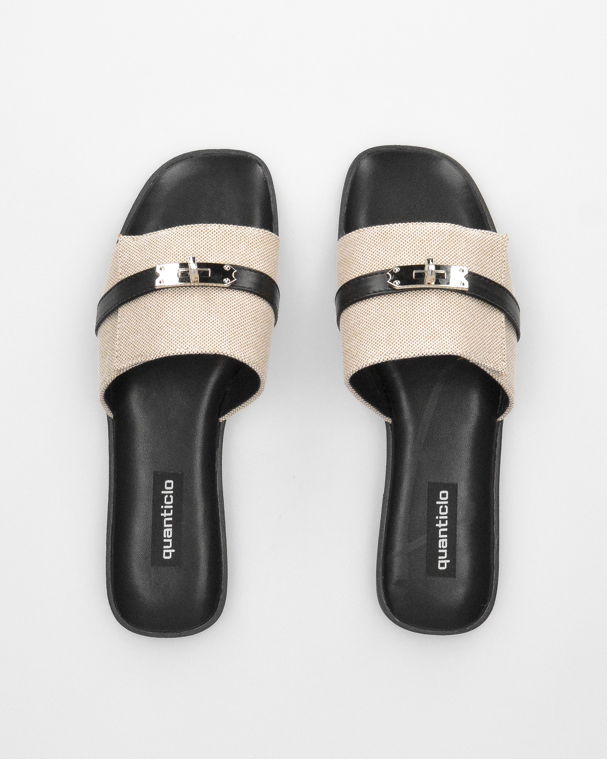 KAJY - ciabattine nere con fascia beige in tessuto rigido