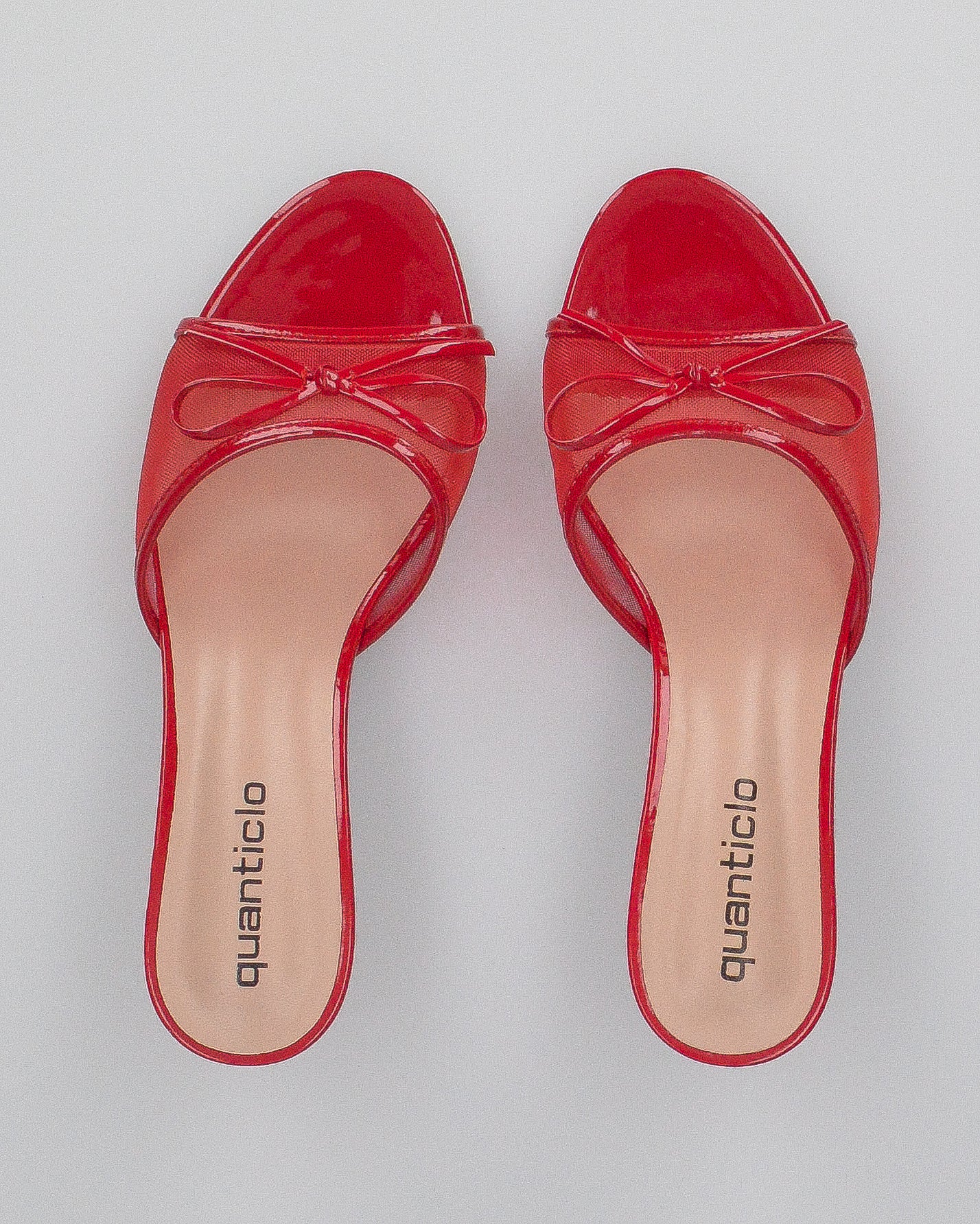 DZESIKA - sabot rossi in vernice e mesh con tacco kitten e fiocco