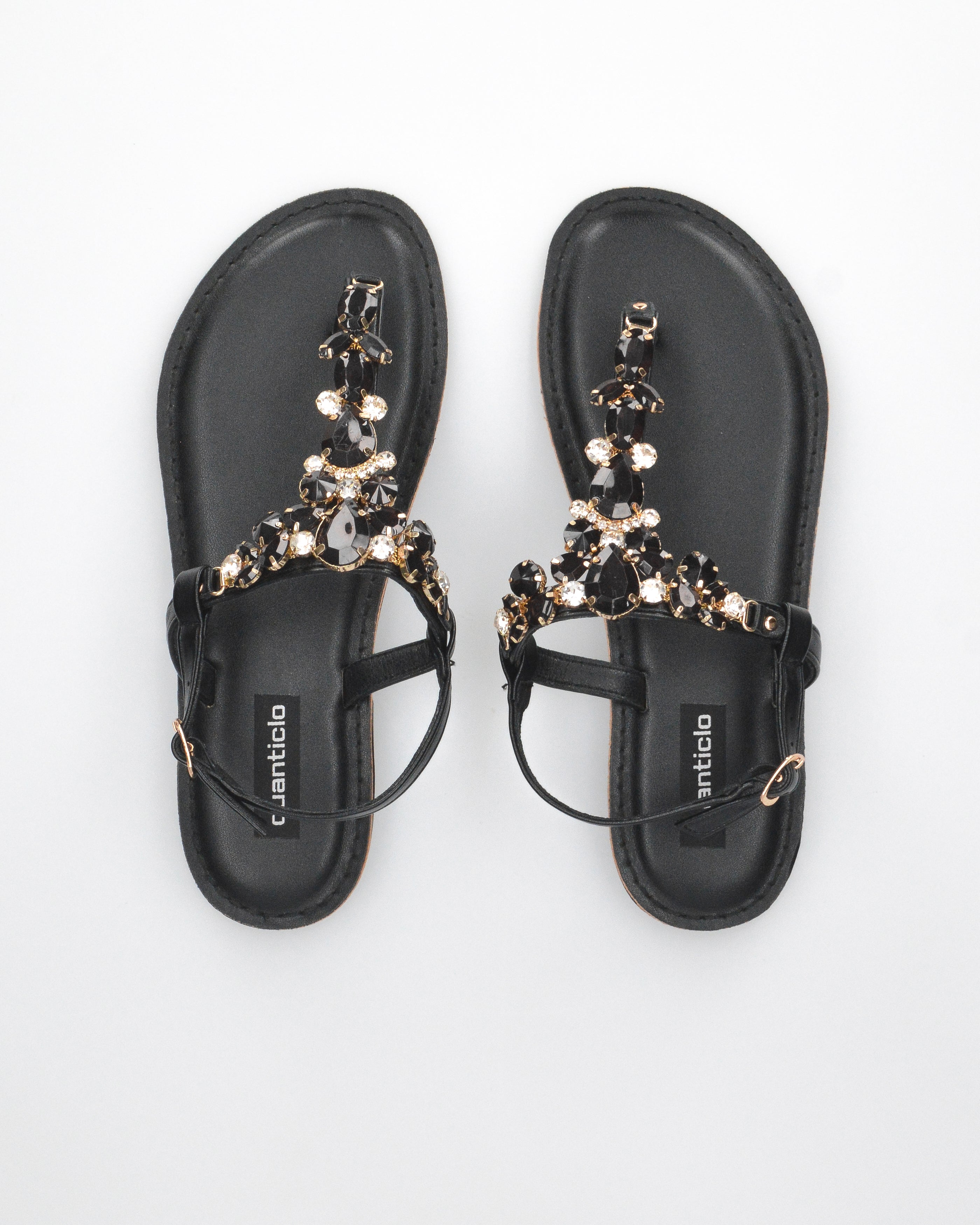 SVEVA - sandali flat neri infradito con gemme decorative