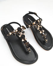 SVEVA - sandali flat neri infradito con gemme decorative