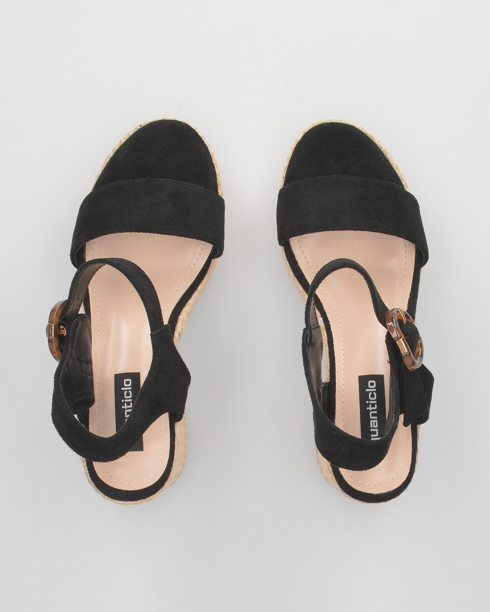 LIZZIE - sandali neri con platform beige in materiale intrecciato