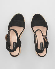 LIZZIE - sandali neri con platform beige in materiale intrecciato