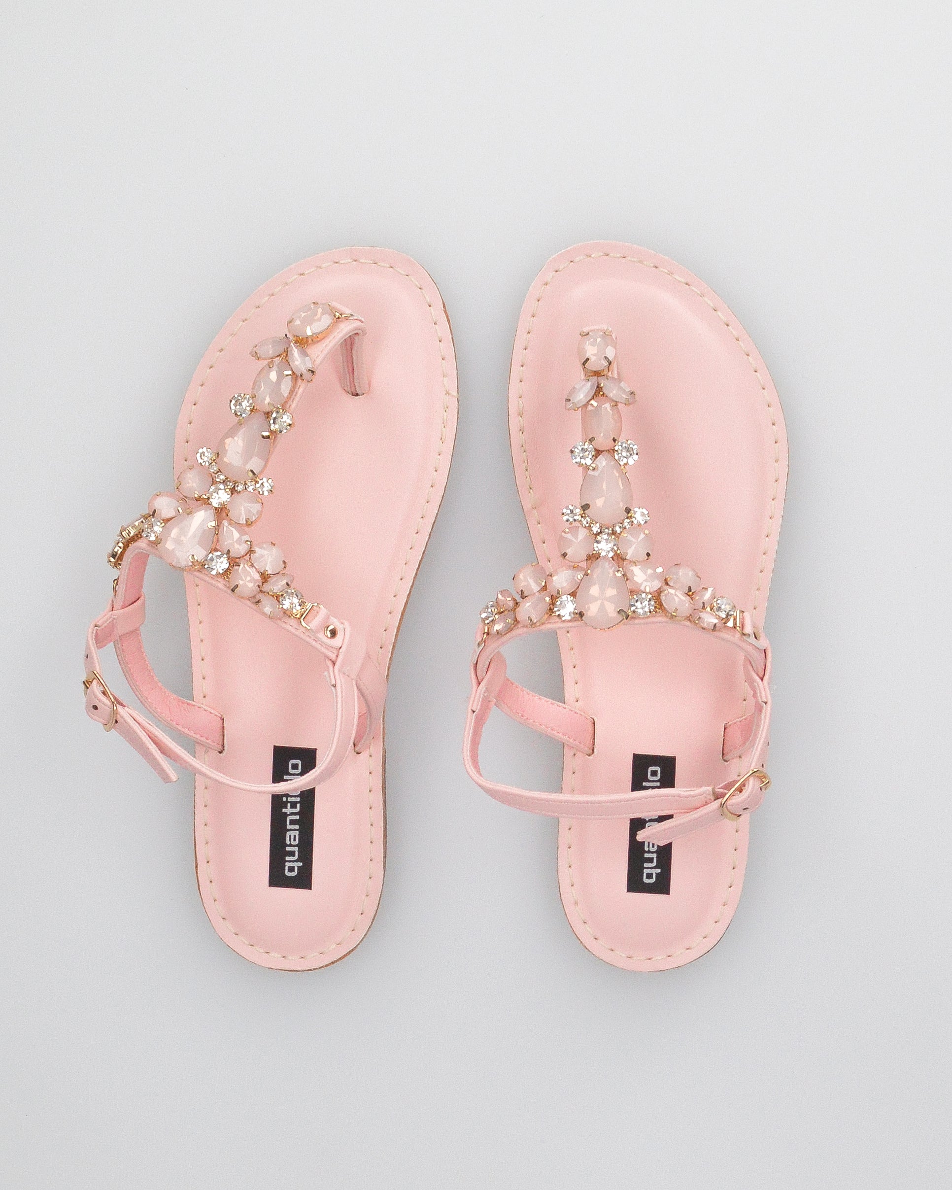 SVEVA - sandali flat rosa infradito con gemme decorative