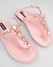 SVEVA - sandali flat rosa infradito con gemme decorative