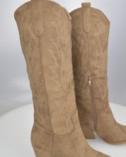 CHRYSA - camperos / texani alti color khaki con disegni ricamati e chiusura zip
