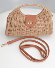 YESSA - borsa beige in materiale intrecciato con tracolla intrecciata