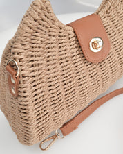 YESSA - borsa beige in materiale intrecciato con tracolla intrecciata