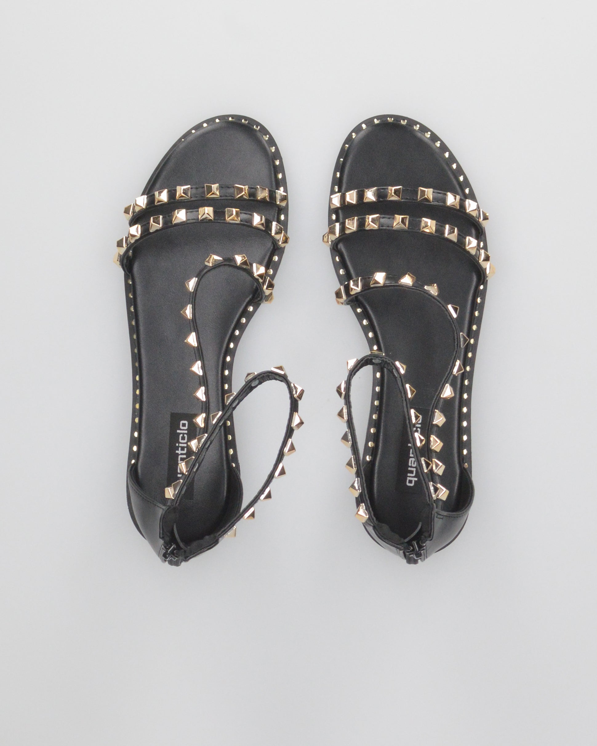 PERCY - sandali flat neri con borchie metalliche