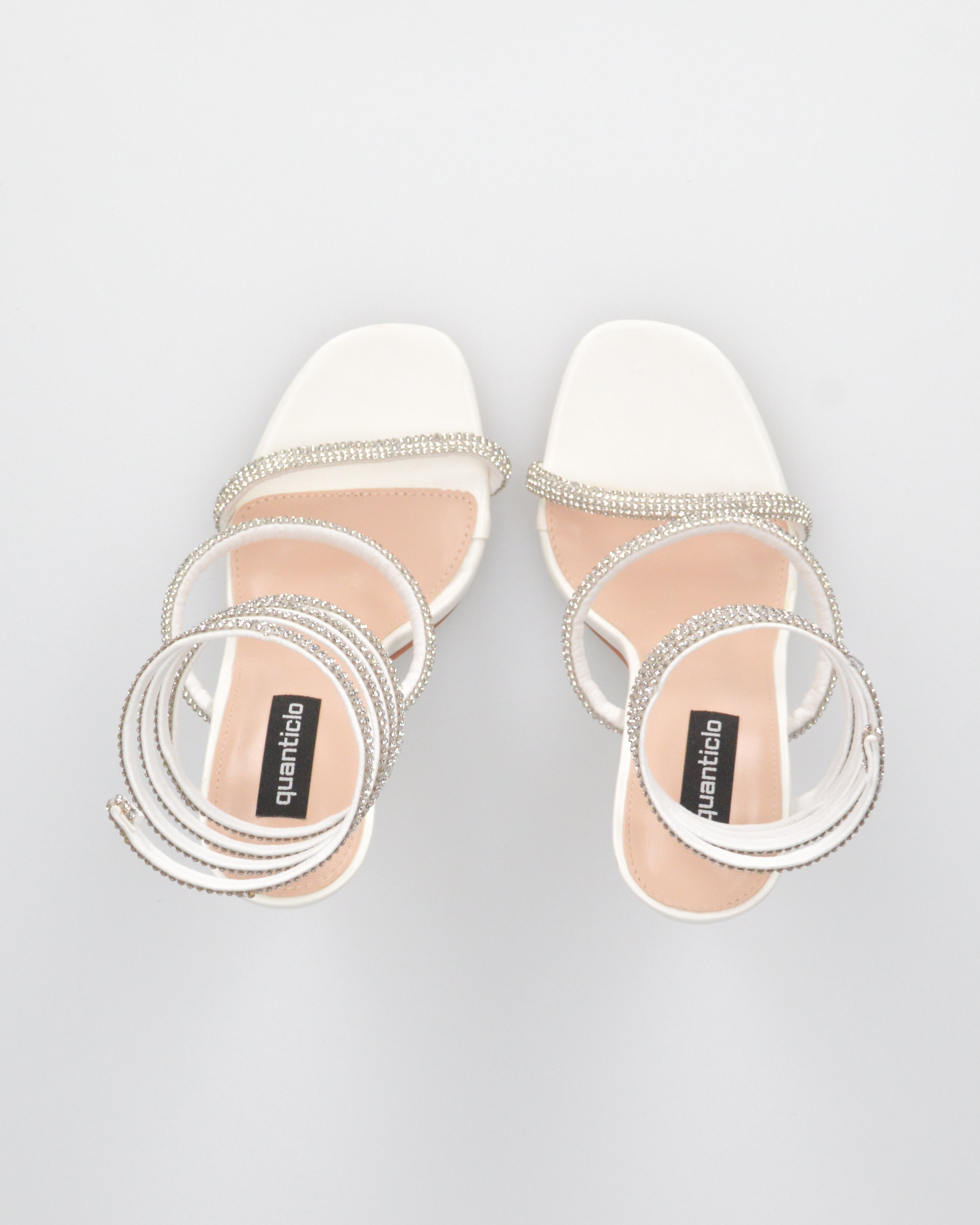 AMY - tacchi a spillo bianchi con spirale semi-rigida ricoperta di strass