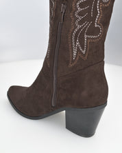 JIMI - stivali camperos texani marroni con decorazioni ricamate