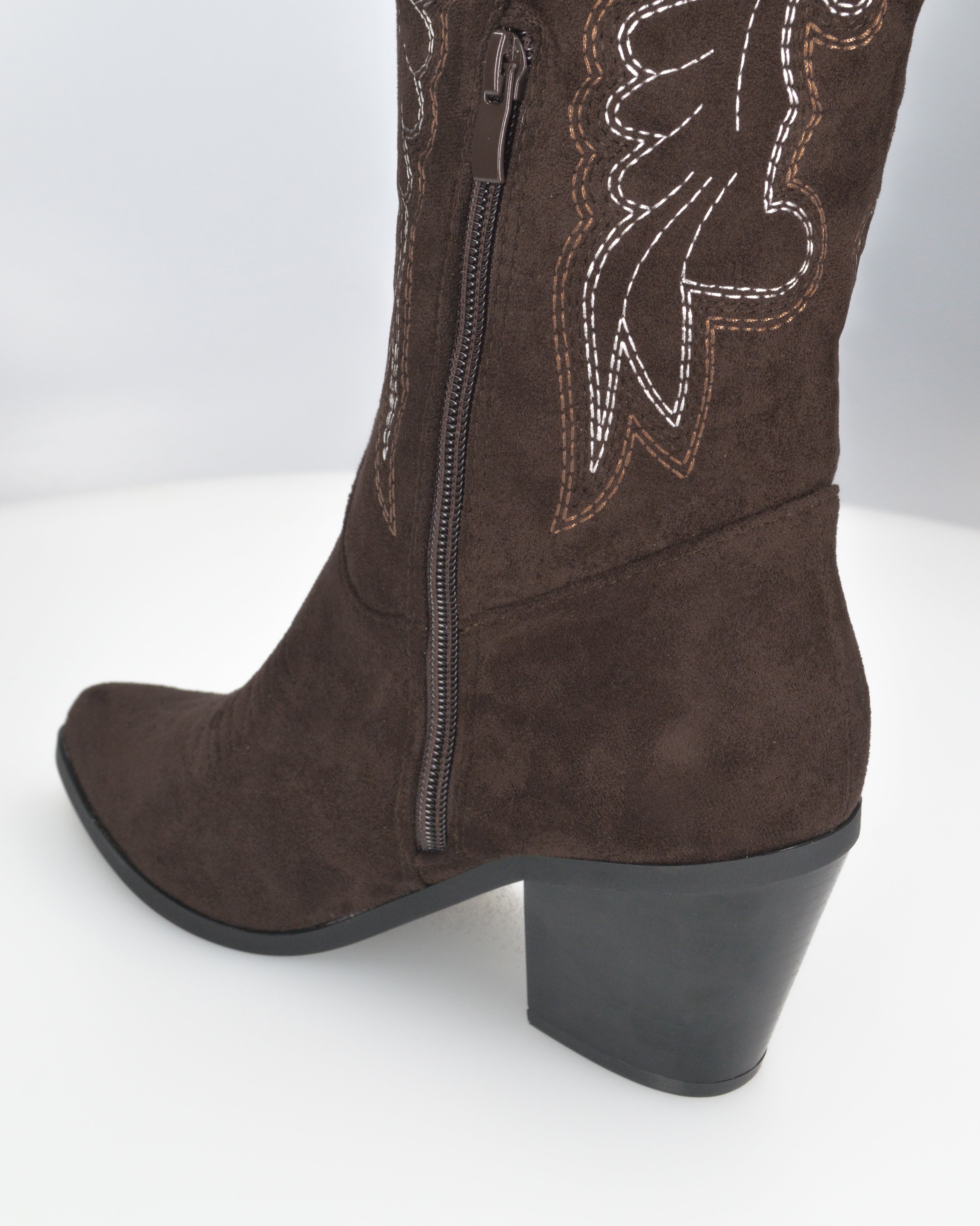 JIMI - stivali camperos texani marroni con decorazioni ricamate