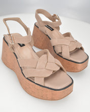 LUDO - zeppe con fasce khaki e platform effetto sughero