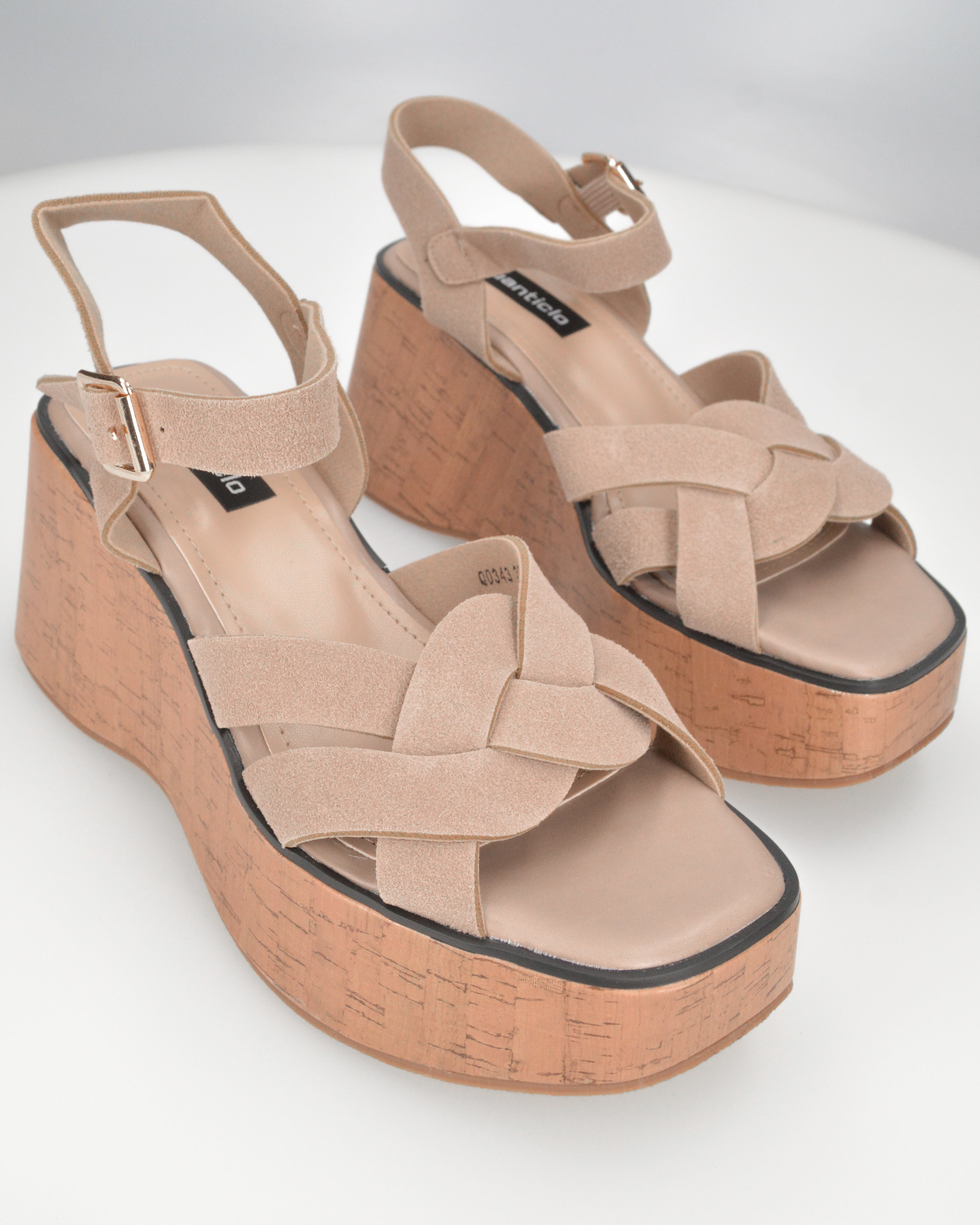LUDO - zeppe con fasce khaki e platform effetto sughero