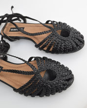 LIXY - sandalini flat neri con trama intrecciata e lacci