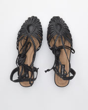 LIXY - sandalini flat neri con trama intrecciata e lacci