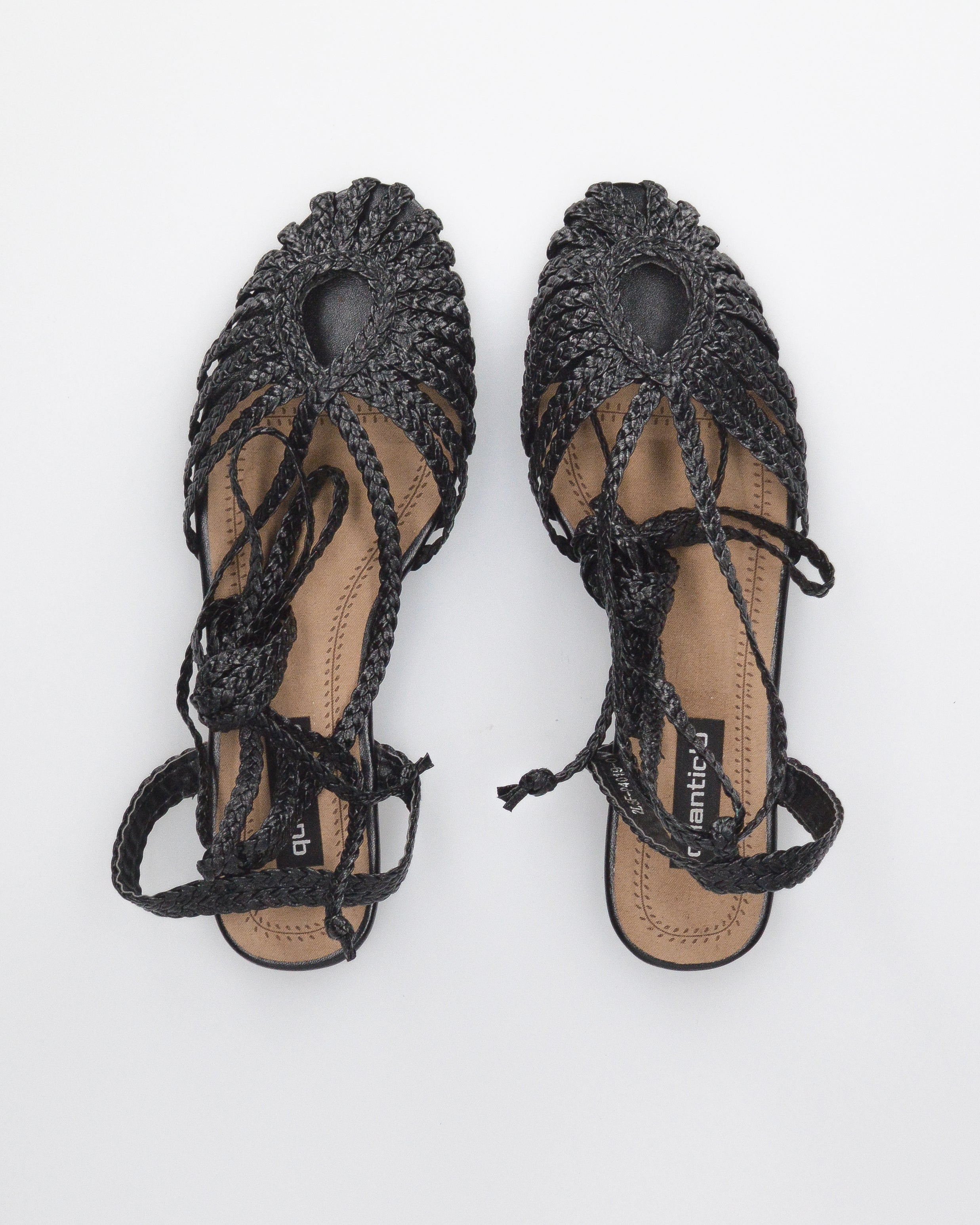 LIXY - sandalini flat neri con trama intrecciata e lacci