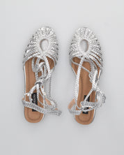 LIXY - sandalini flat argentati con trama intrecciata e lacci