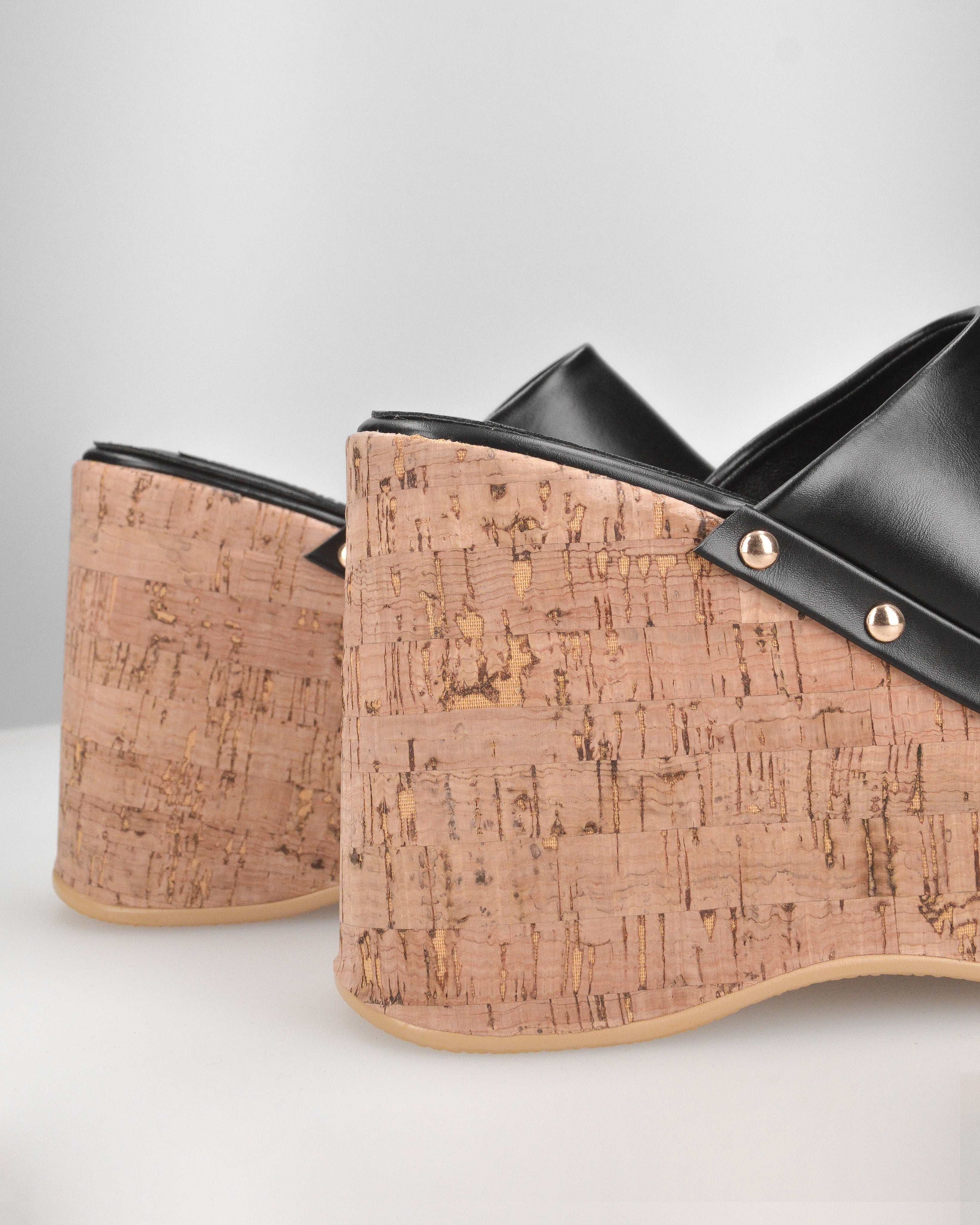 CHAKA - zeppe in simil sughero con fascia nera liscia