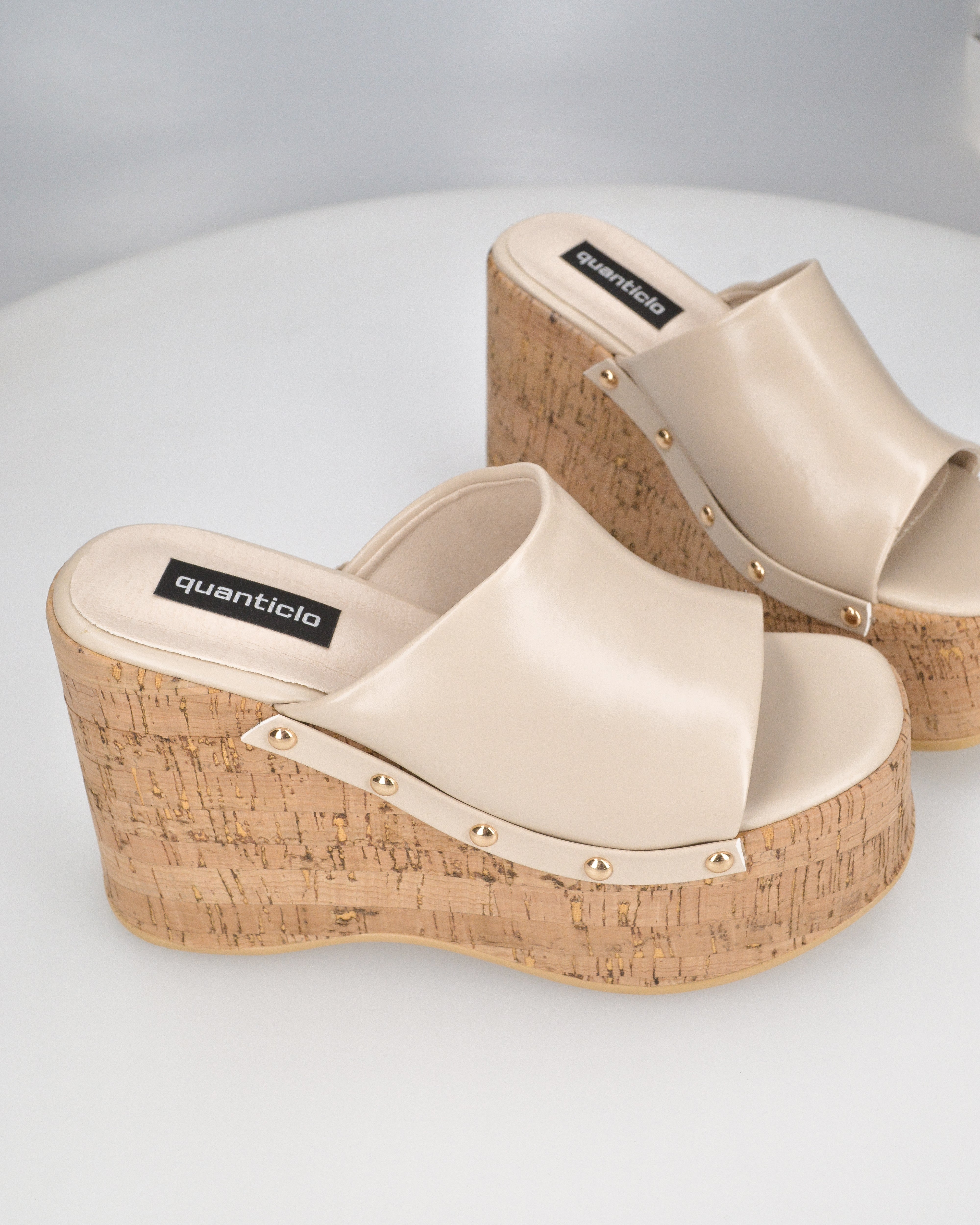 CHAKA - zeppe in simil sughero con fascia beige liscia
