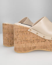 CHAKA - zeppe in simil sughero con fascia beige liscia