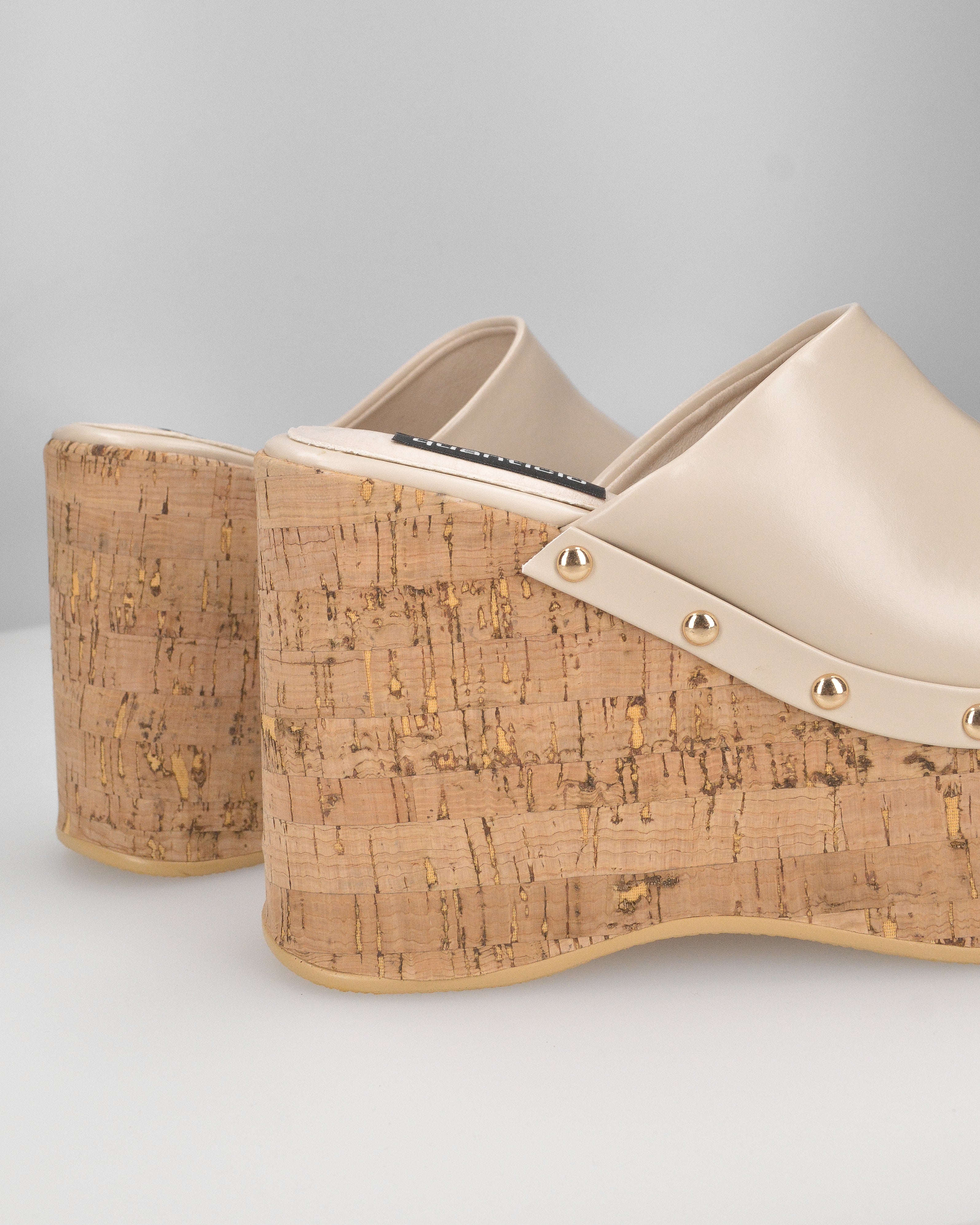 CHAKA - zeppe in simil sughero con fascia beige liscia