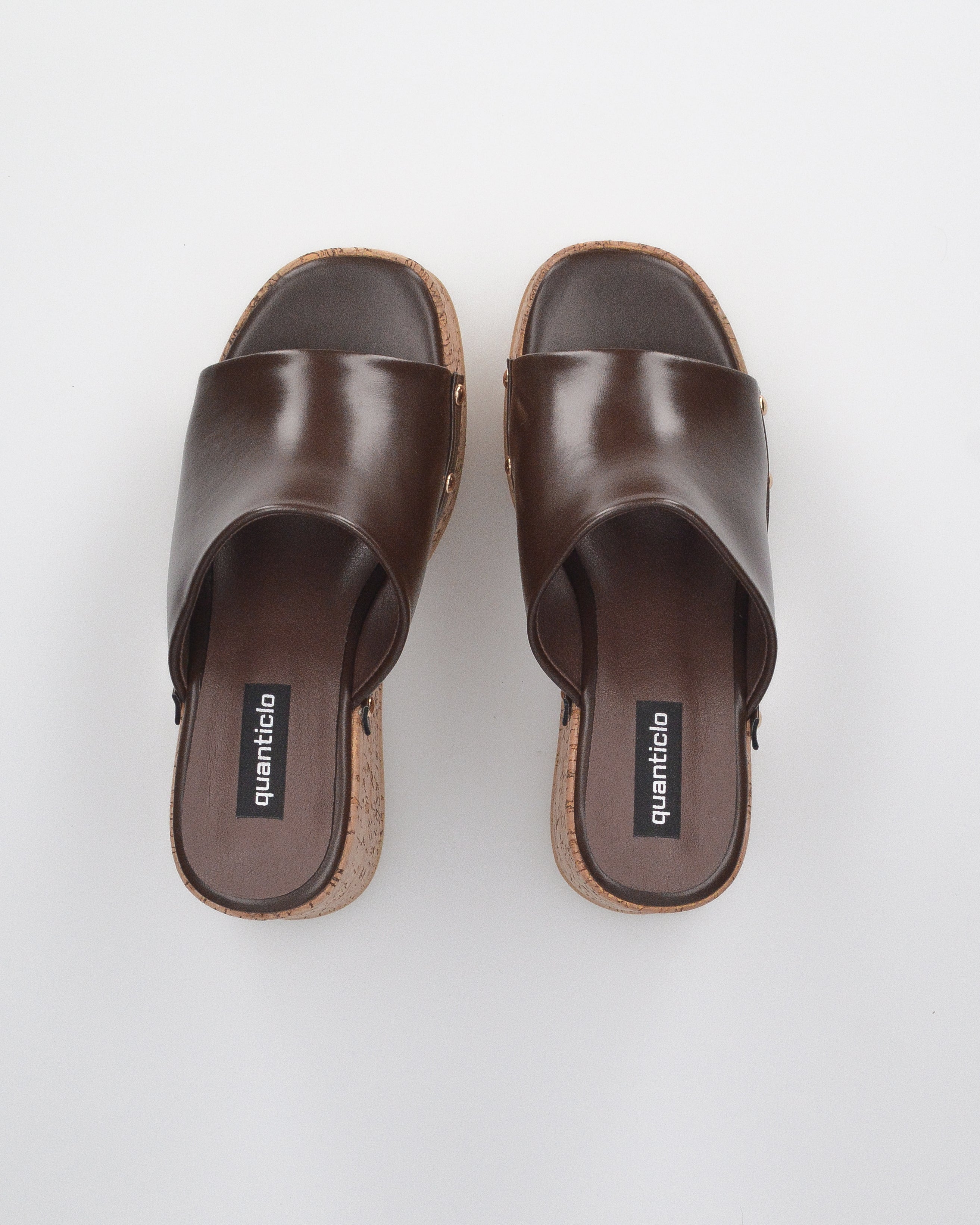 CHAKA - zeppe in simil sughero con fascia marrone liscia
