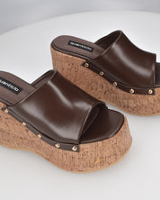CHAKA - zeppe in simil sughero con fascia marrone liscia