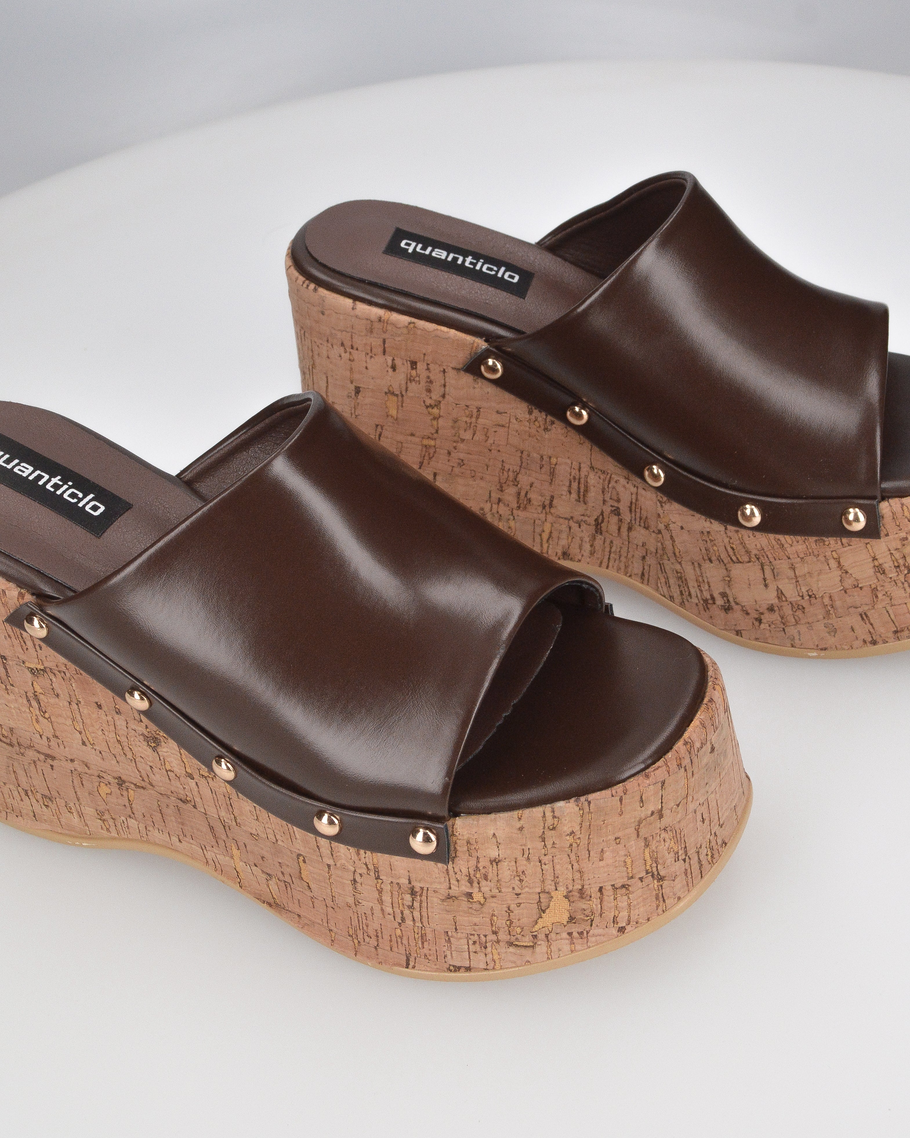 CHAKA - zeppe in simil sughero con fascia marrone liscia
