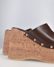 CHAKA - zeppe in simil sughero con fascia marrone liscia