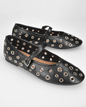VANA - ballerine nere con occhielli metallici e soletta beige