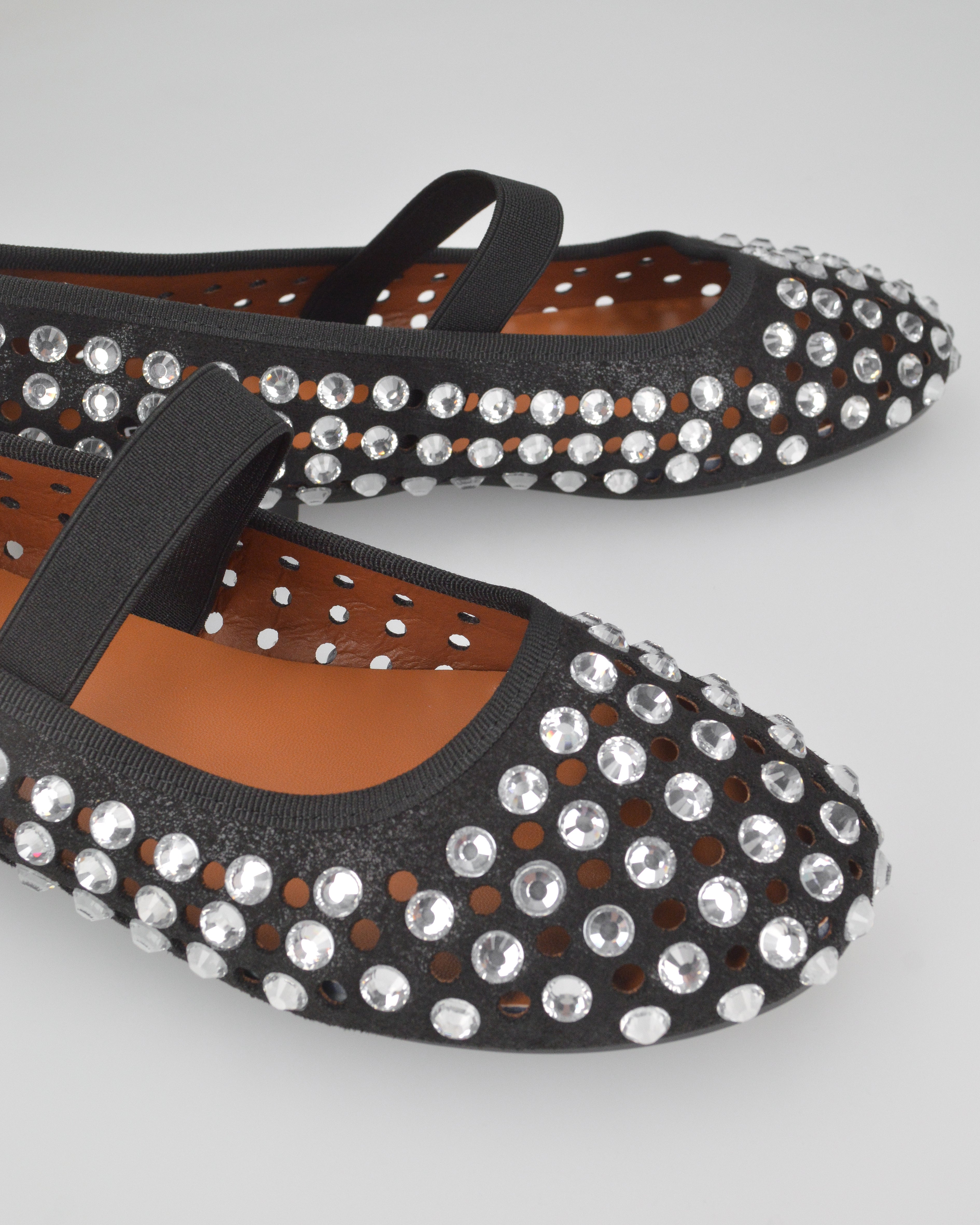 KALIA - ballerine nere traforate con gemme decorative e fascia elastica