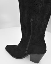 ROWEN - stivali alti in camoscio nero con gambale traforato