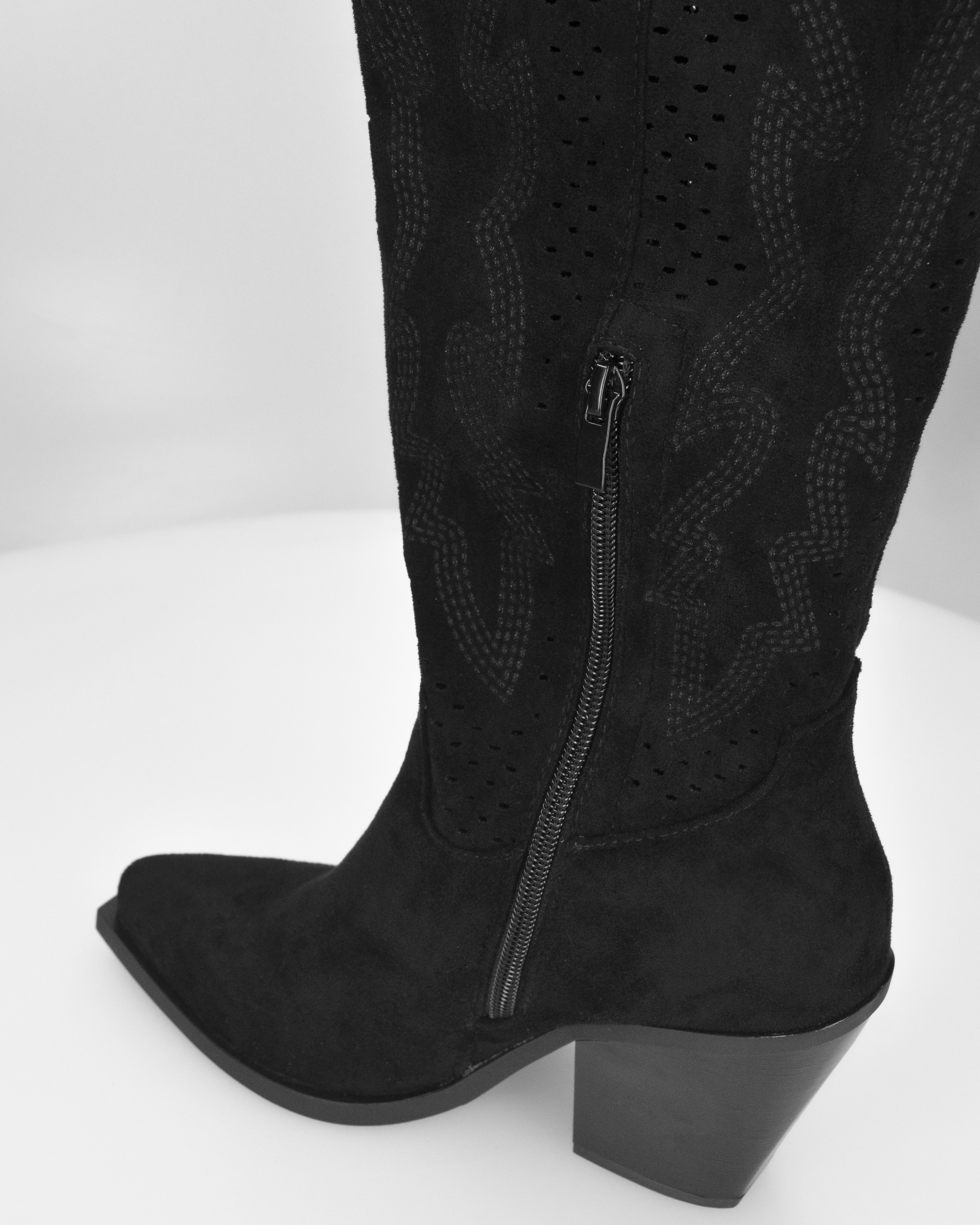 ROWEN - stivali alti in camoscio nero con gambale traforato