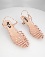 MERYL - sandali con tacco beige con chiusura cinturino