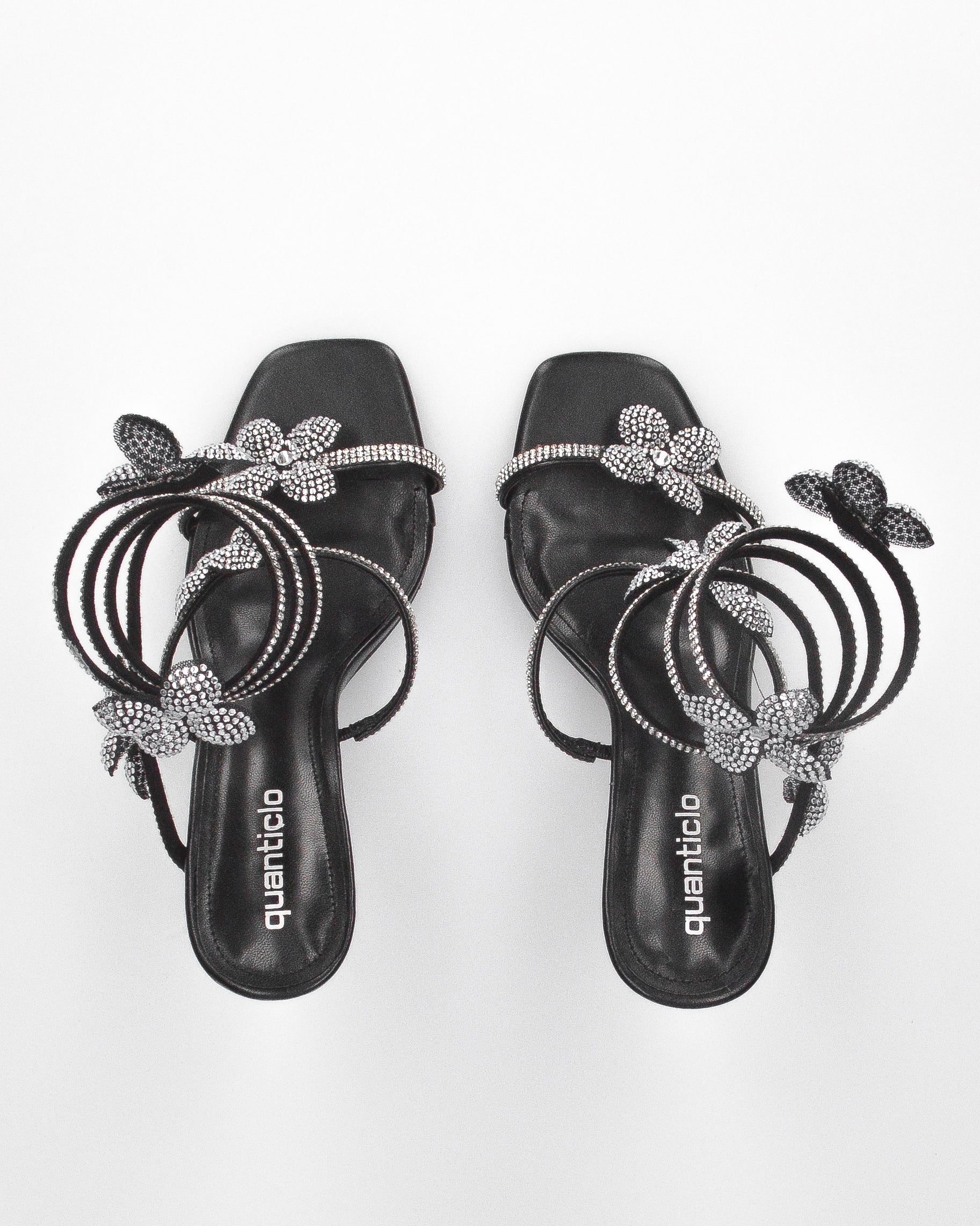 FABIOLA - sandali neri a spirale con fiori glitter