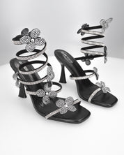 FABIOLA - sandali neri a spirale con fiori glitter