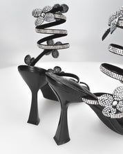 FABIOLA - sandali neri a spirale con fiori glitter
