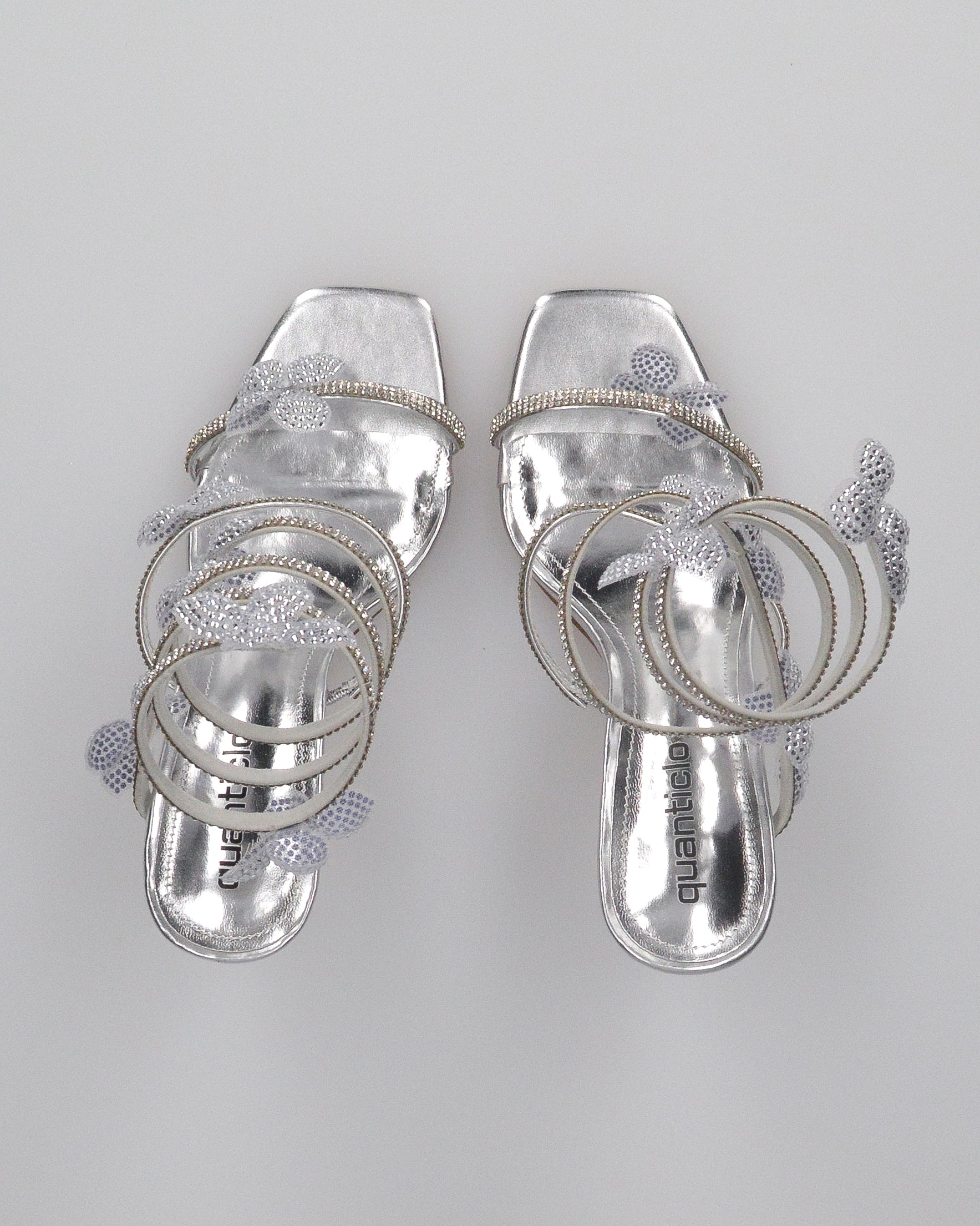 FABIOLA - sandali argentati a spirale con fiori glitter