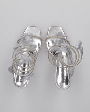 FABIOLA - sandali argentati a spirale con fiori glitter