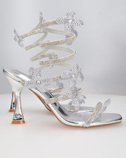 FABIOLA - sandali argentati a spirale con fiori glitter