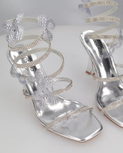 FABIOLA - sandali argentati a spirale con fiori glitter