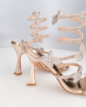 FABIOLA - sandali dorati a spirale con fiori glitter