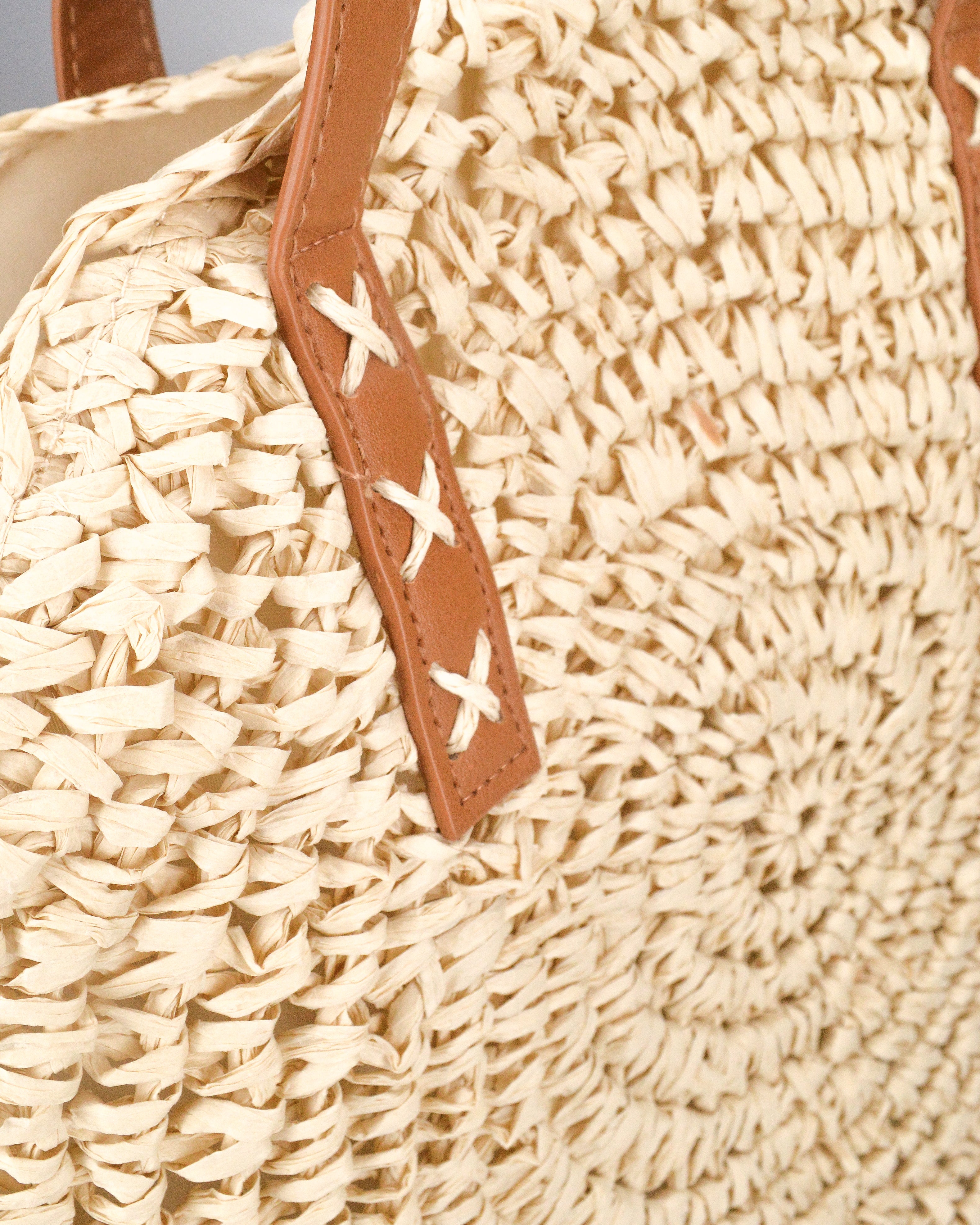 JANINE - borsa tote grande in paglia intrecciata con manici cuoio e zip interna