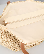 JANINE - borsa tote grande in paglia intrecciata con manici cuoio e zip interna